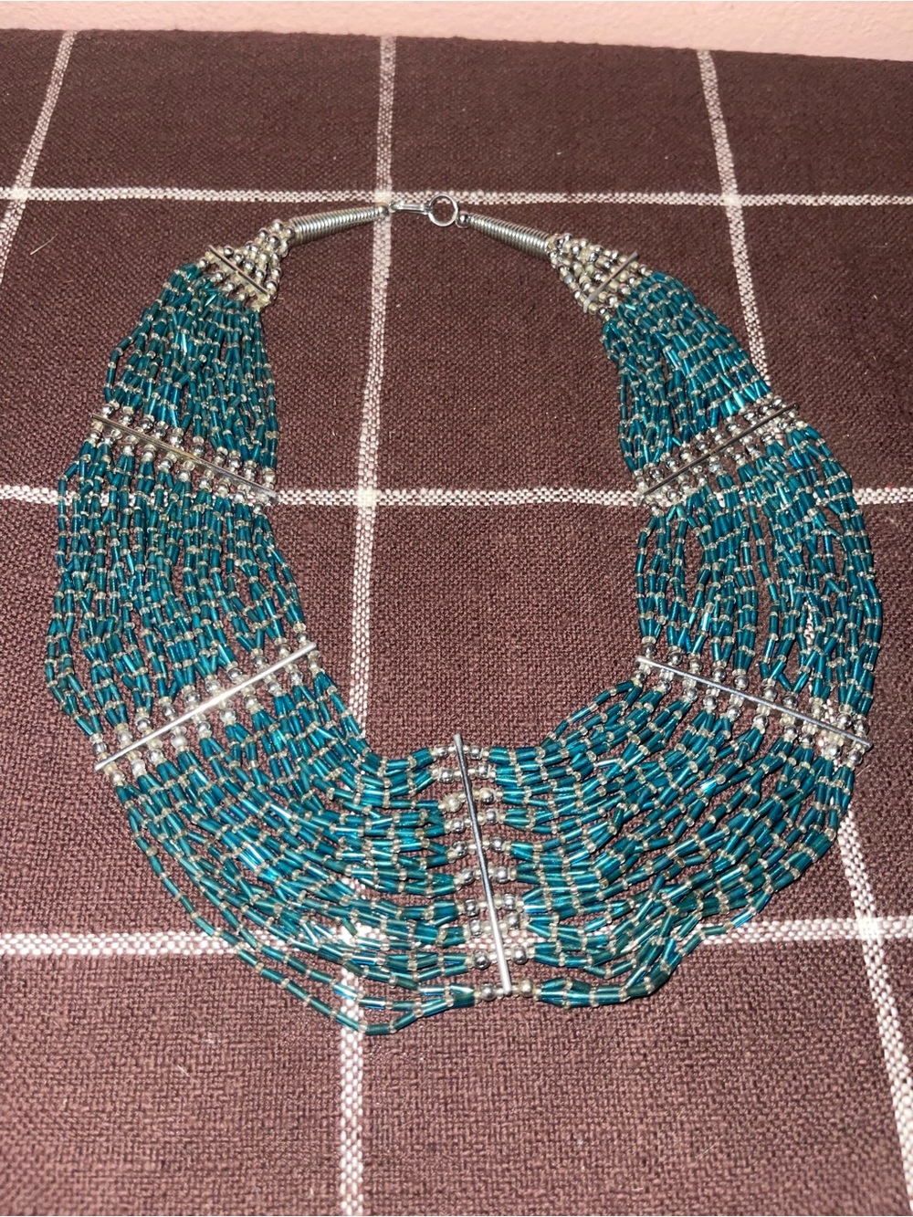 Teal Multi-Strand Beaded Statement Necklace - Unbranded
